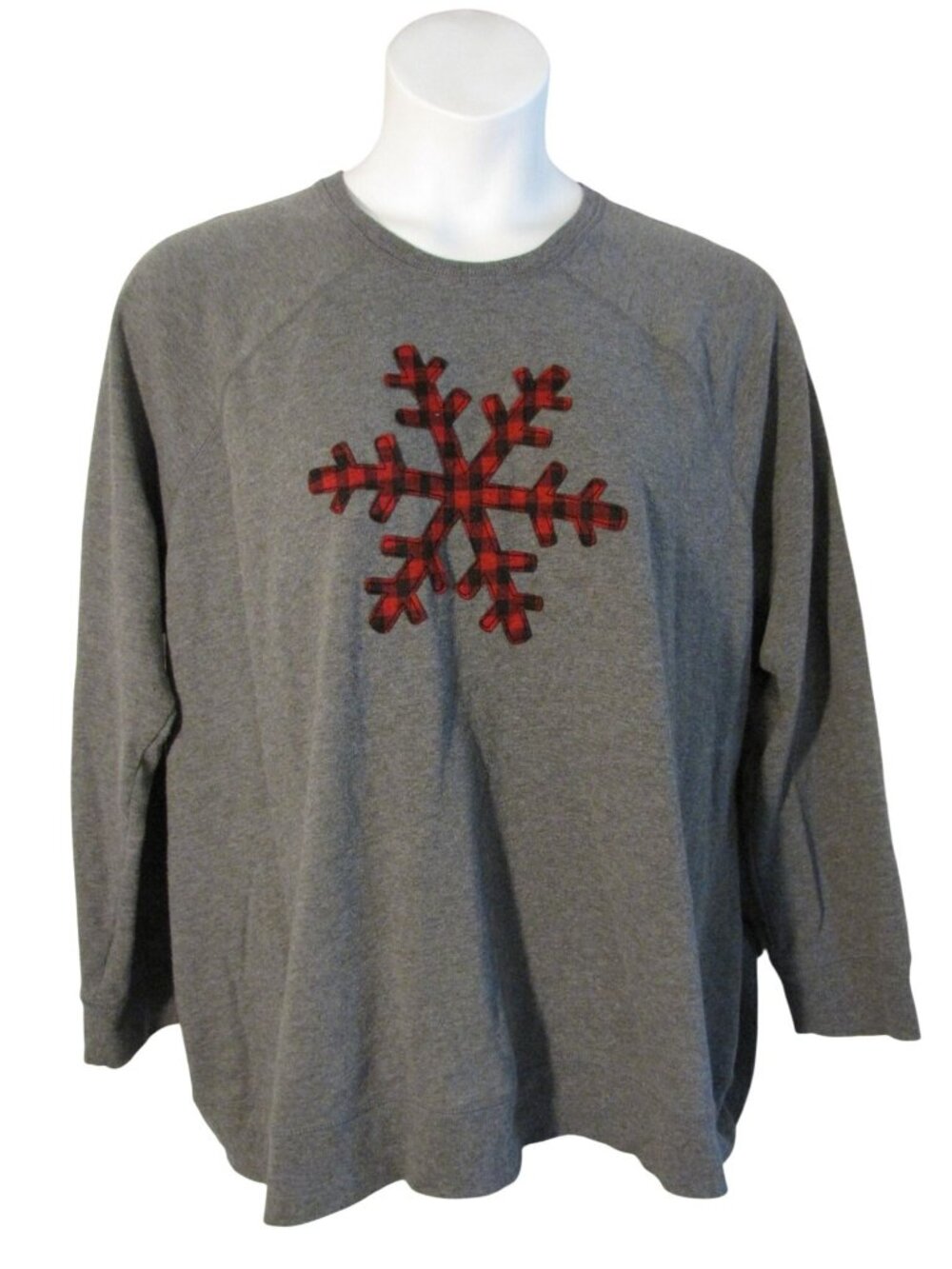 Lane Bryant 22/24 3X Gray Red Plaid Snowflake Sweatshirt Shirt Winter